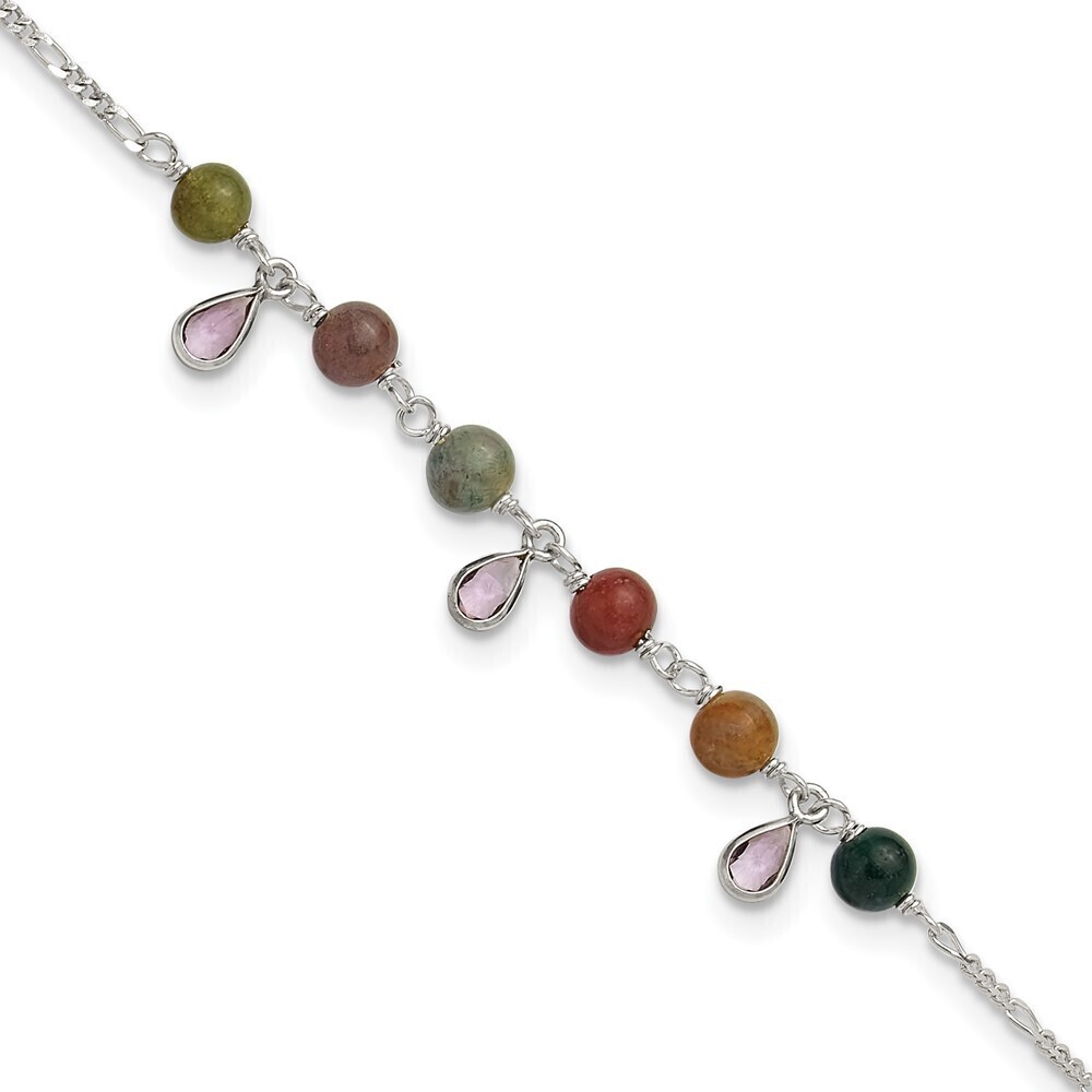 Kazi Luxury Sterling Silver Fancy Jasper Anklet Bracelet